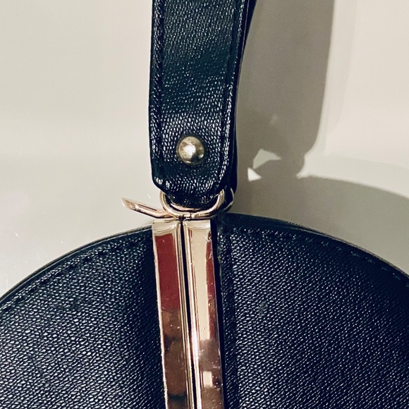 1960s-Style Black Circular Structured Handbag with Gold Hardware - Picture 5 of 9